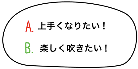 A.上手くなりたい！ B.楽しく吹きたい！