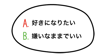 A.好きになりたい　B.嫌いなままでいい